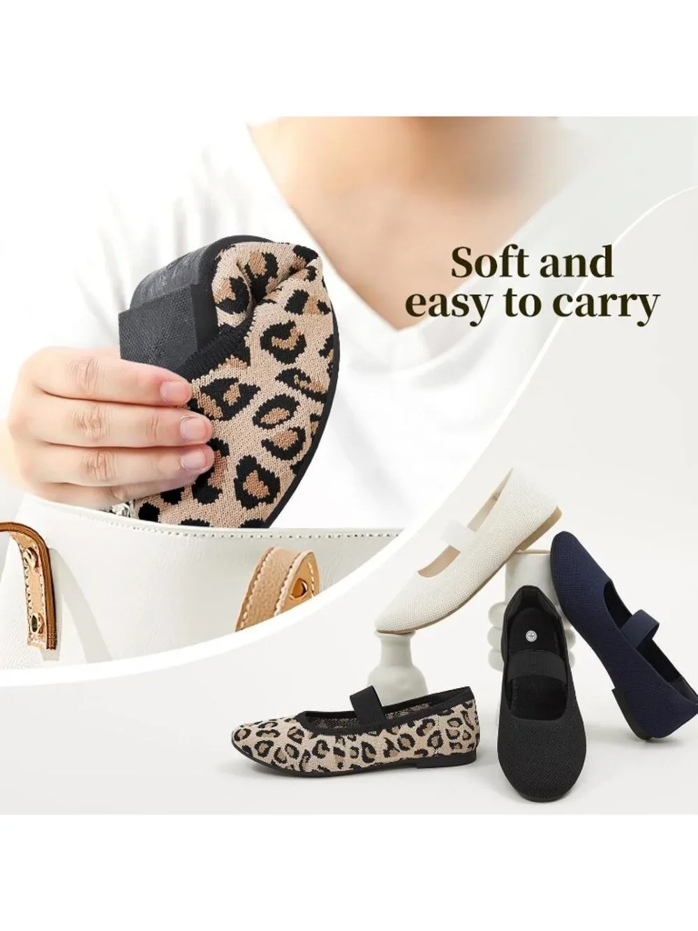 Women's Leopard Knit Round Toe Ballet Flat Elastic Strap Slip On Comfort Shoes